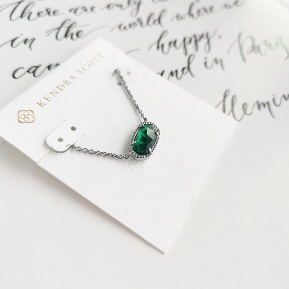 Kendra Scott Elisa Silver Green Cat's Eye Necklace - Picture 2 of 3